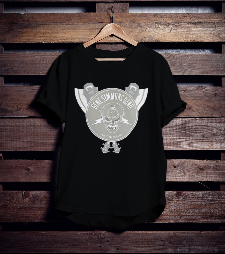 Gene Simmons Band Los Angeles USA Skull Dollar Bass Guitar Wings T-Shirt