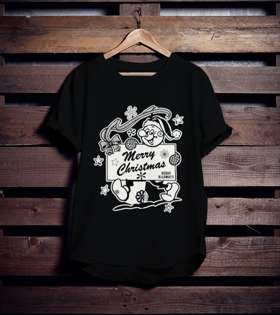 Reddy Kilowatt Merry Christmas Holiday Print Concept With Snowflakes T-Shirt