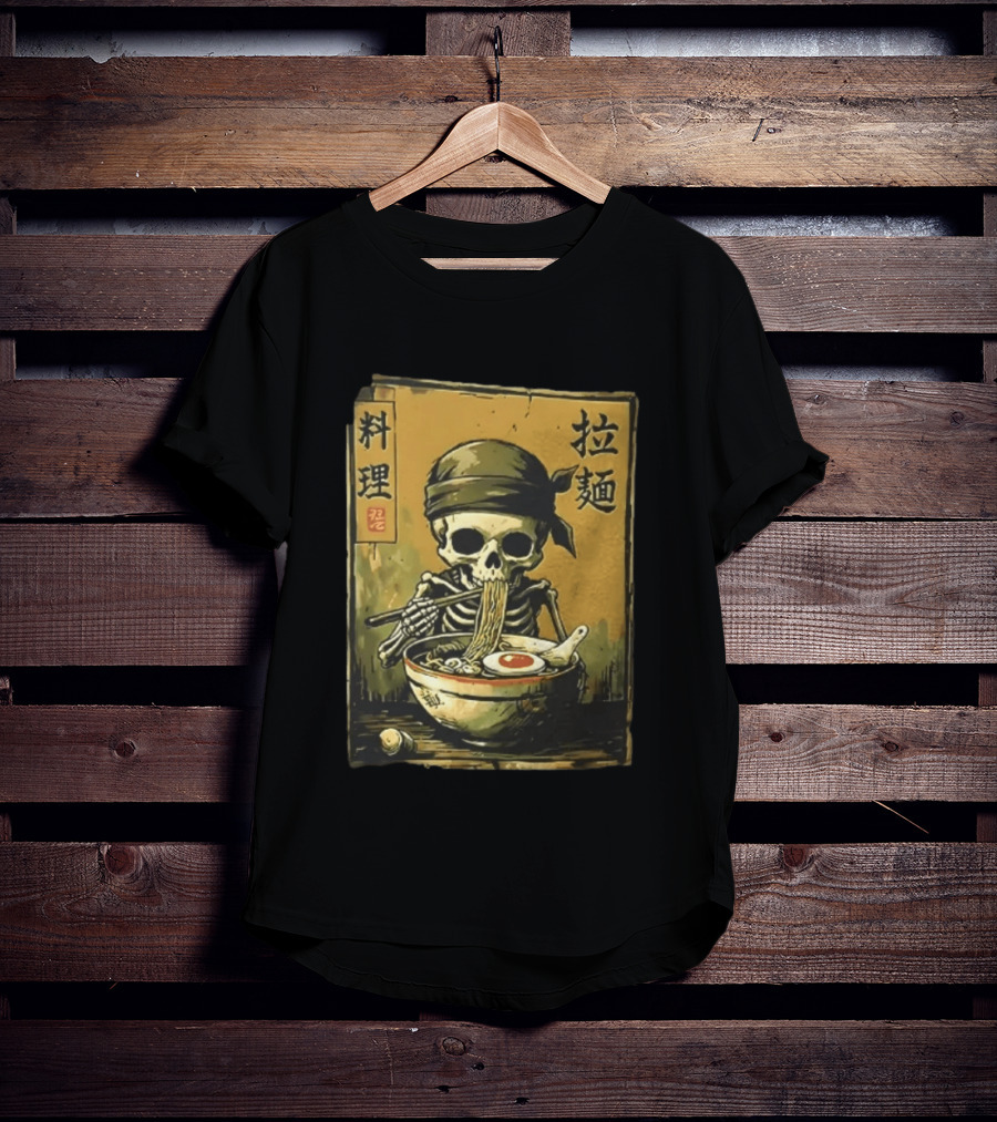 Skeleton Ramen Eating Kanji Cooking Noodles T-Shirt