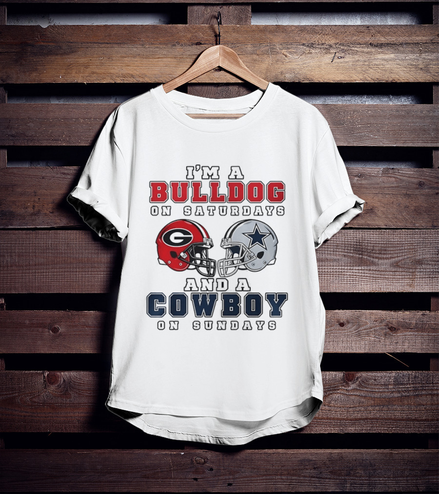 I'm A Bulldog On Saturdays And A Cowboy On Sundays Football Helmets T-Shirt