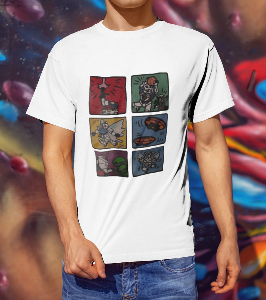 Keith Haring Japanese Mecha Robot Comic Panels Pop Cartoon T-Shirt