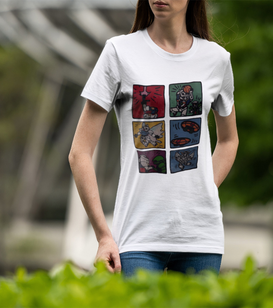 Keith Haring Japanese Mecha Robot Comic Panels Pop Cartoon T-Shirt