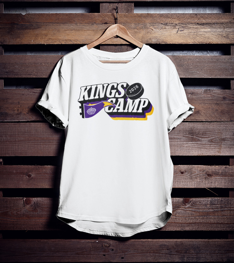 Kings Camp 2026 Hockey Puck Purple Banner T-Shirt