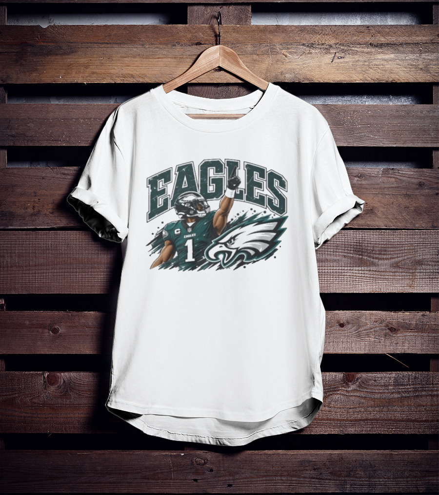 Eagles Quarterback Number One Victory Celebration Football T-Shirt