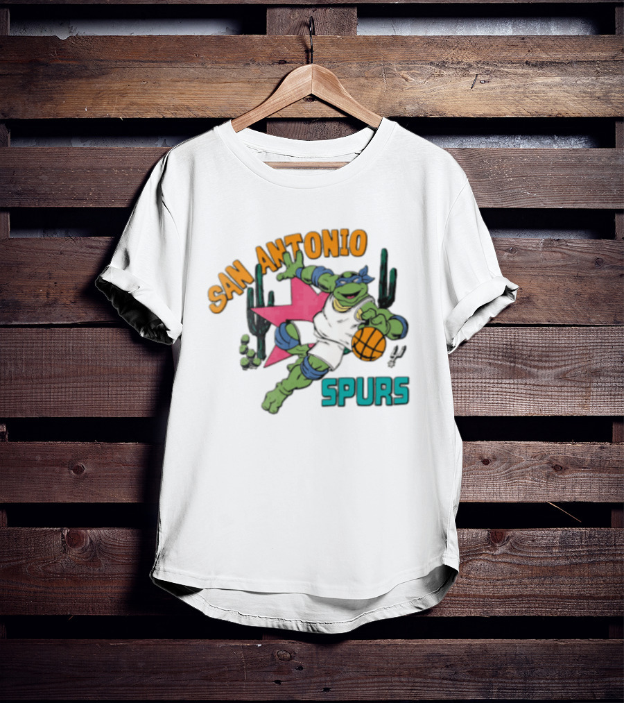 San Antonio Spurs Cartoon Turtle Dribbling Basketball Cacti T-Shirt