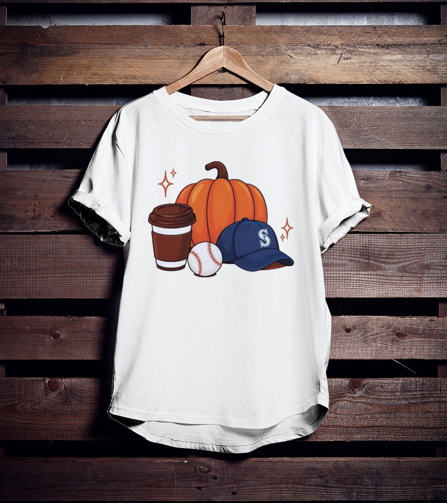 Seattle Mariners Pumpkin Baseball Coffee Season Autumn Vibes T-Shirt