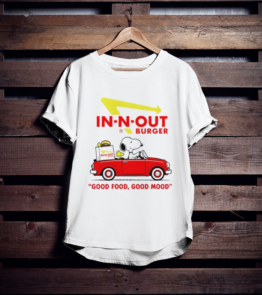 In N Out Burger Snoopy Woodstock Driving Red Convertible Good Food Good Mood T-Shirt