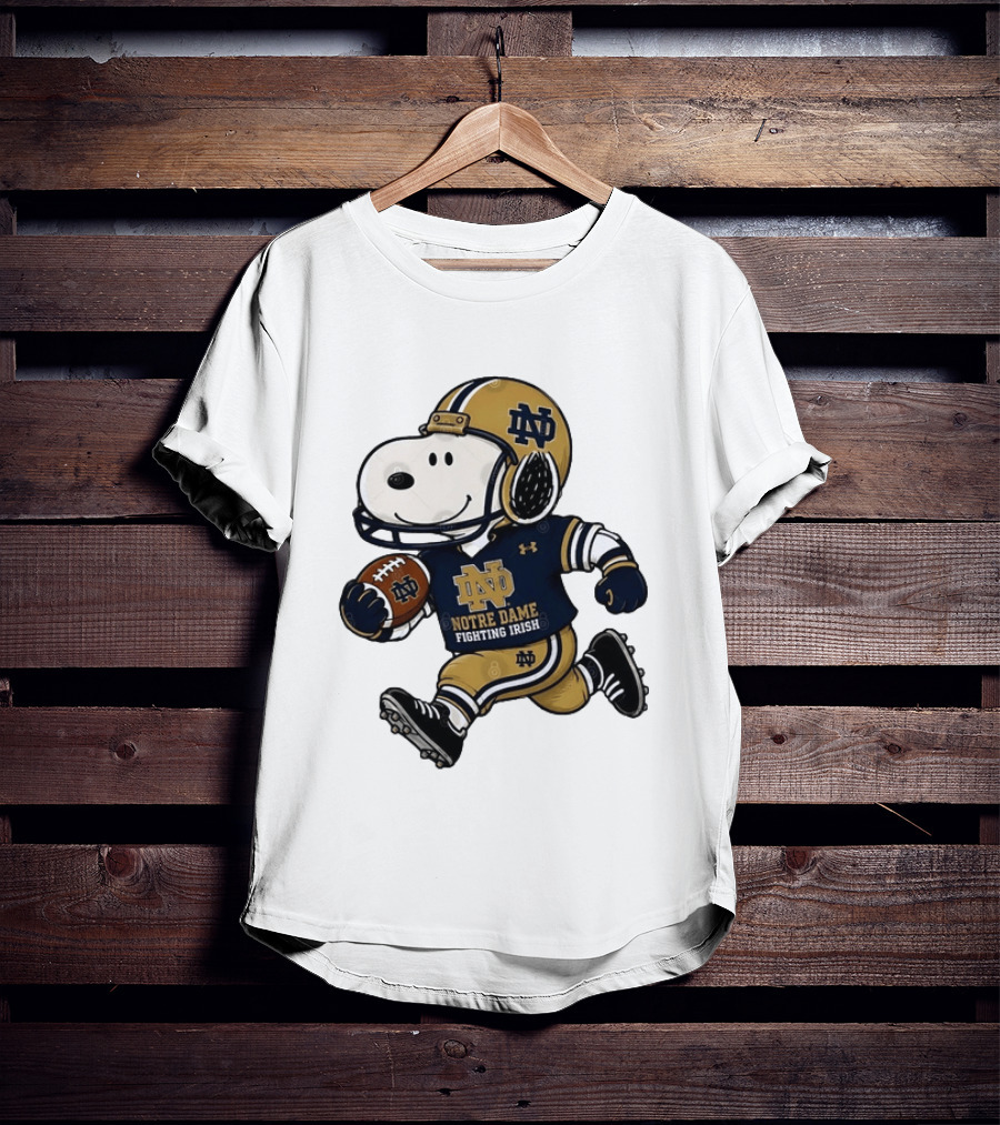 Snoopy Playing Football Notre Dame Fighting Irish ND Team Fan Gear T-Shirt