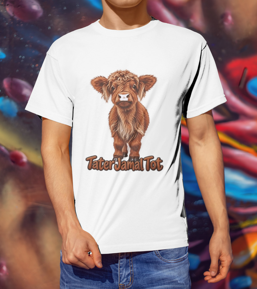 TaterJamal Tot Highland Cow Farm Animal Cute Brown Calf T-Shirt