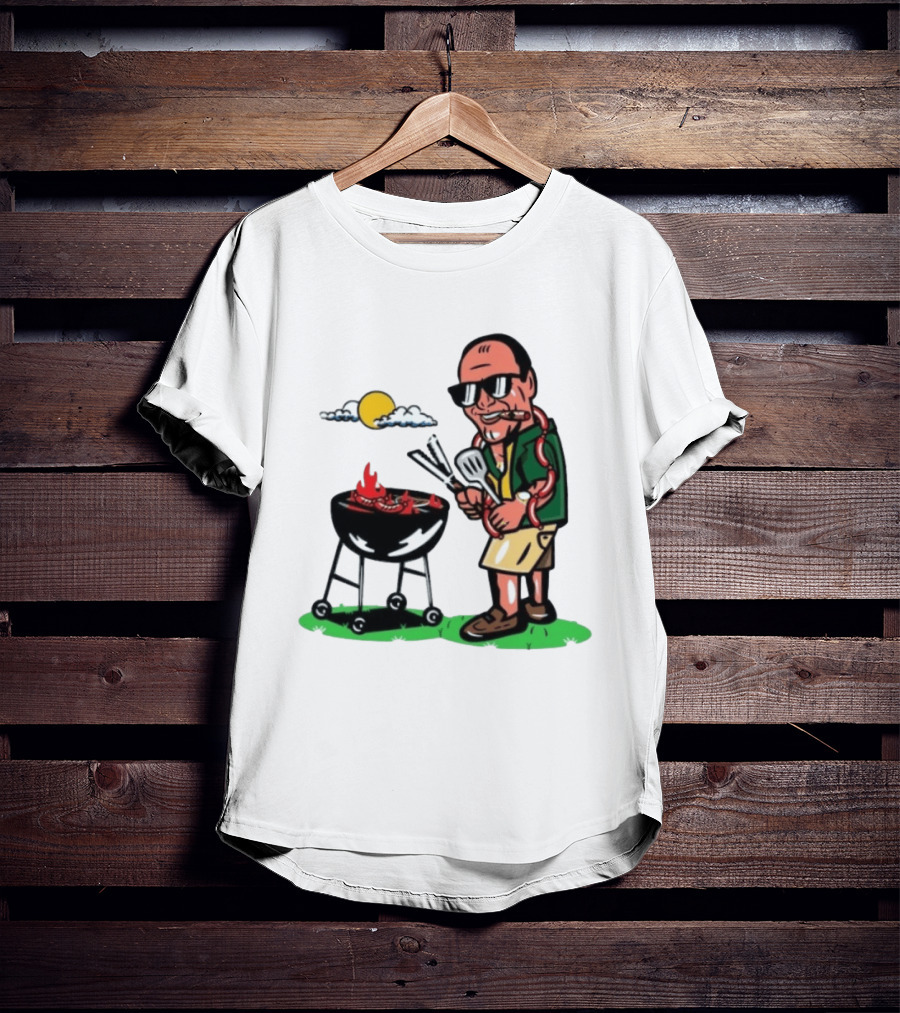 Tony Soprano Grilling Sausages Cartoon Funny BBQ Scene T-Shirt