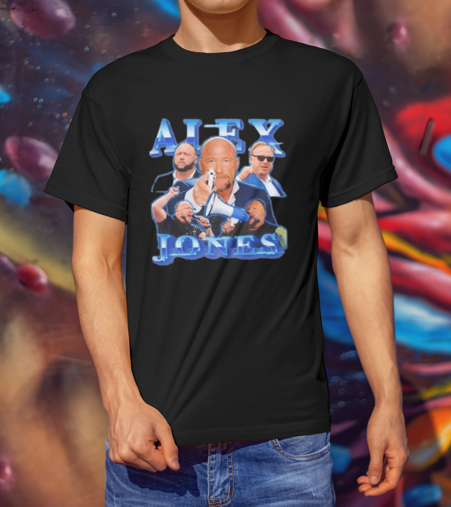 Alex Jones Collage InfoWars Media Personality Megaphone Images T-Shirt
