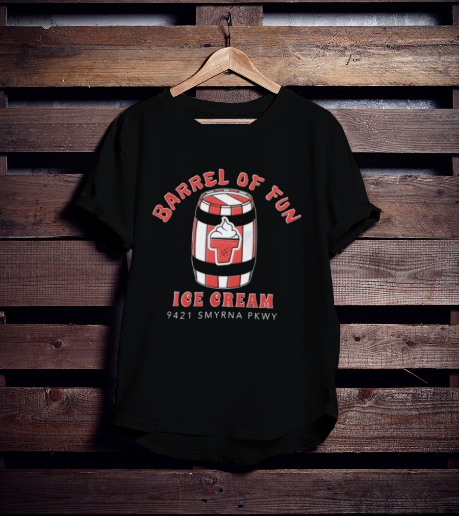 Barrel Of Fun Ice Cream Red White Striped Barrel 9421 Smyrna Pkwy T-Shirt