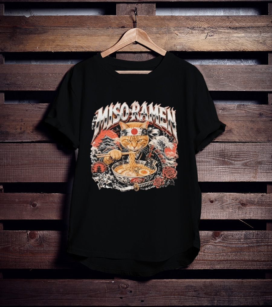 Miso Ramen Samurai Cat Japanese Foodie Bowls Japan Culture T-Shirt