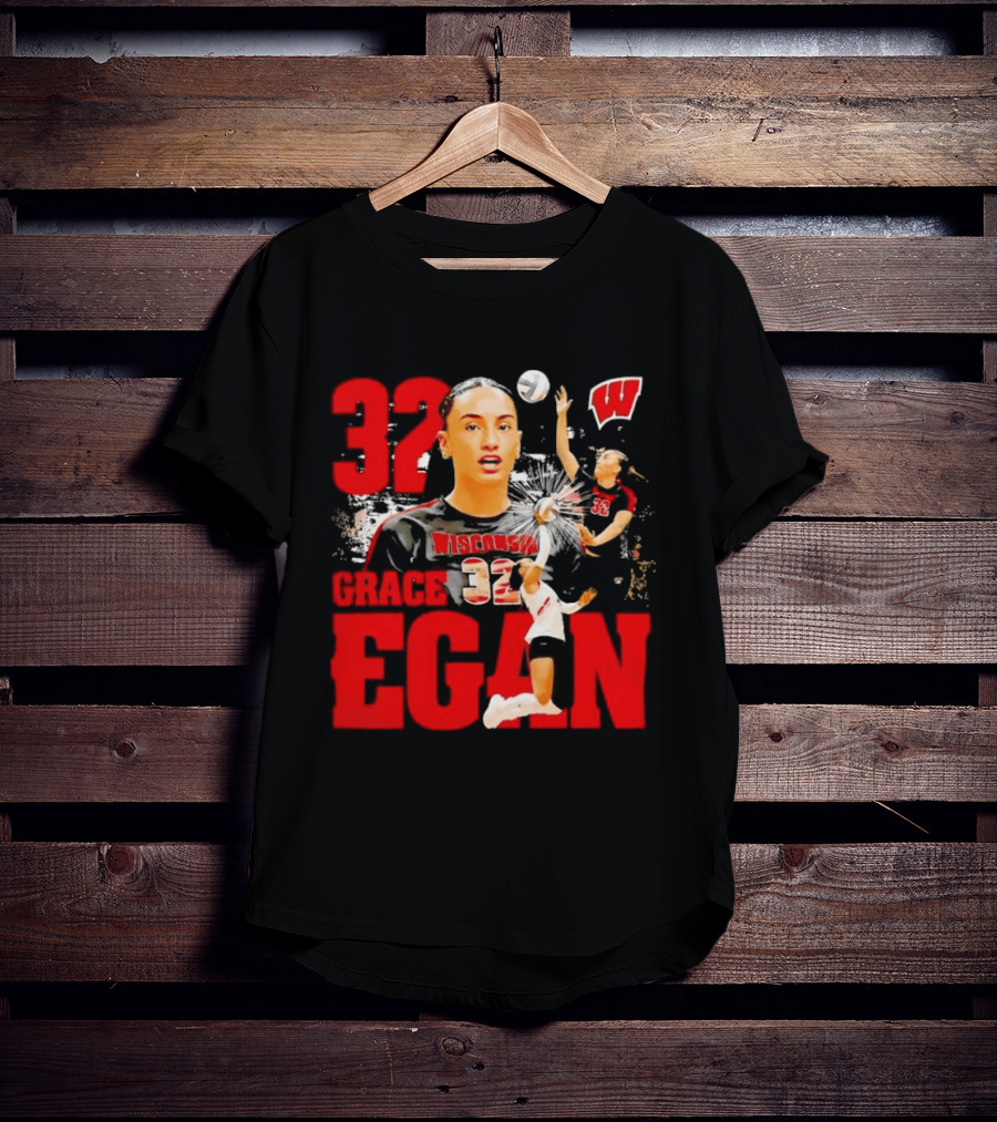 Grace Egan Wisconsin Volleyball 32 NCAA Team Player Action T-Shirt