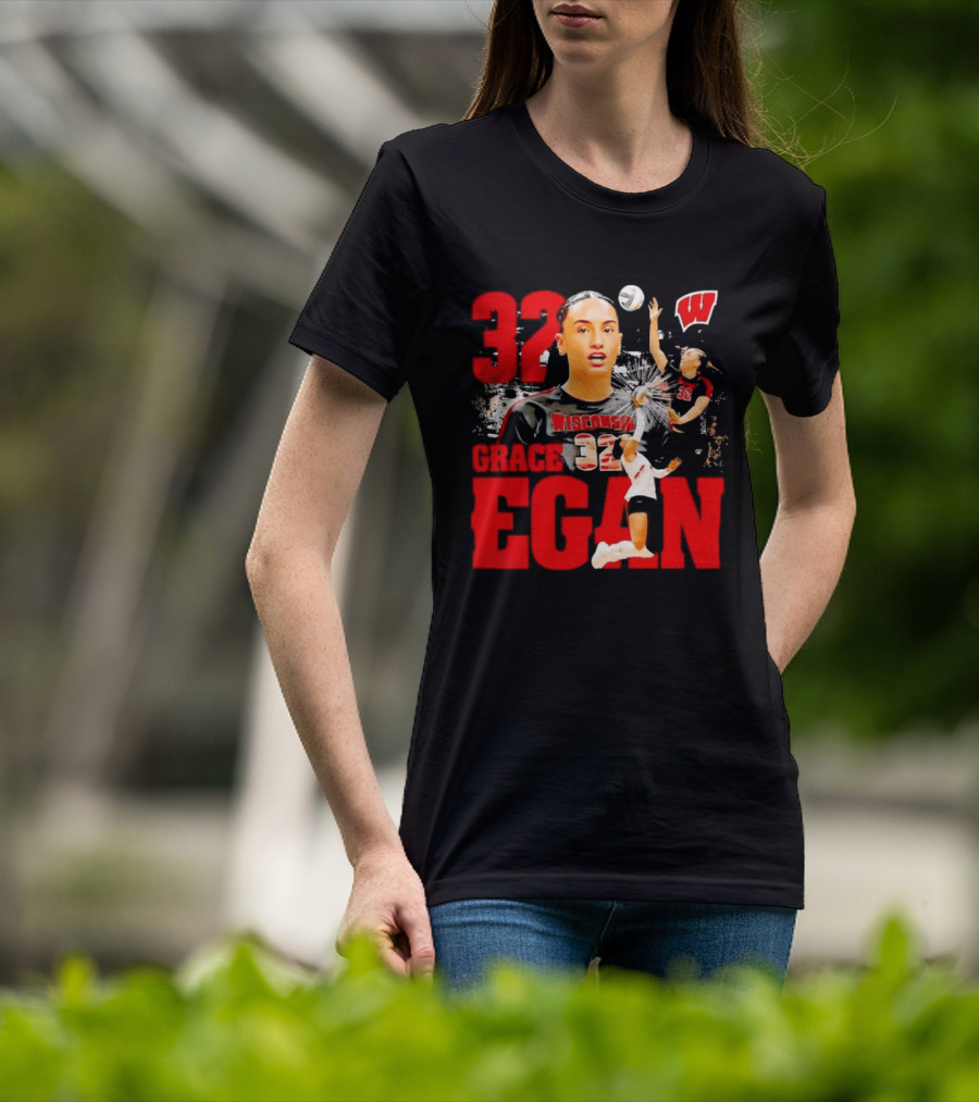 Grace Egan Wisconsin Volleyball 32 NCAA Team Player Action T-Shirt