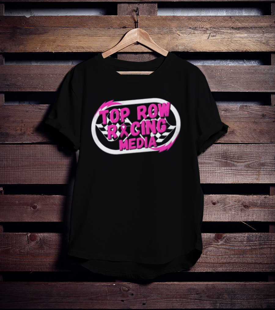 Top Row Racing Media Pink Checkered Flags Ribbon T-Shirt