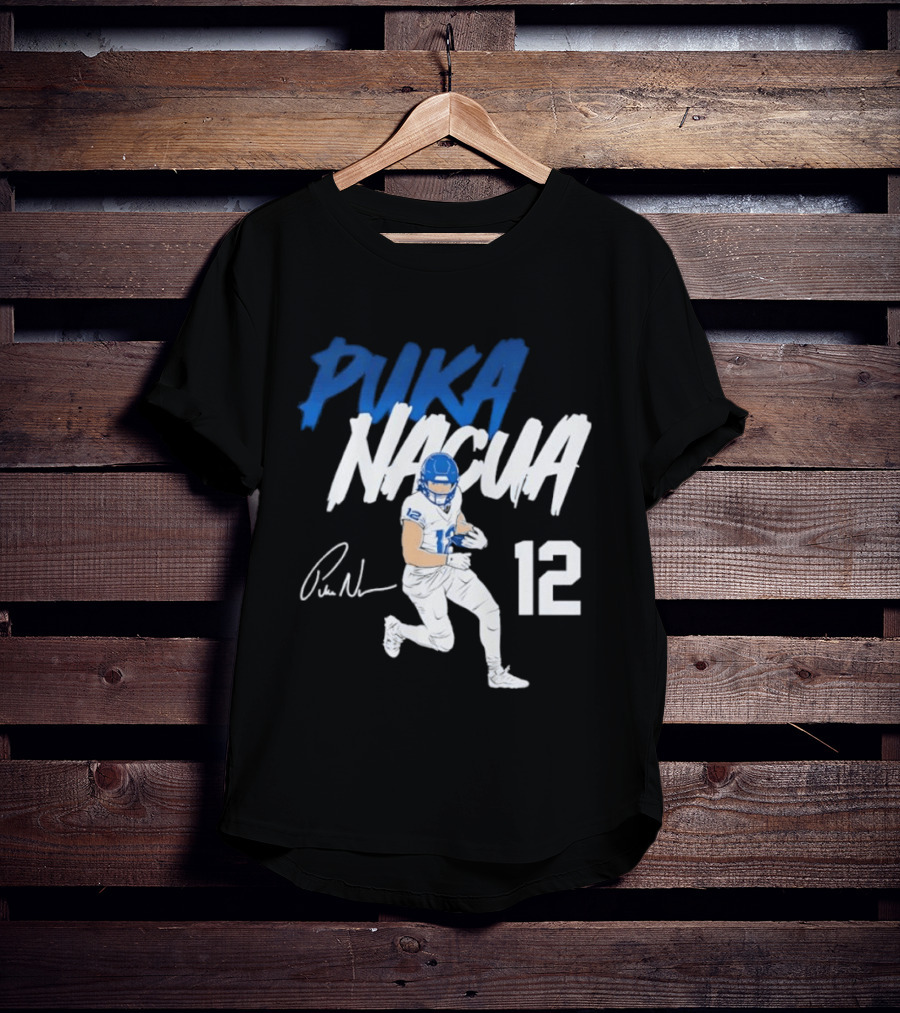 Puka Nacua Los Angeles Rams Football Player 12 Signature And Action Pose T-Shirt