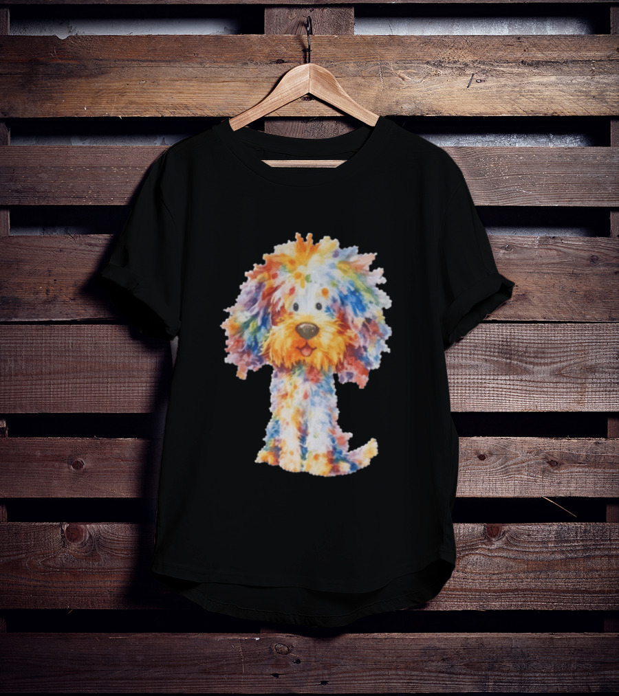 Watercolor Fluffy Dog Colorful Brushstrokes T-Shirt