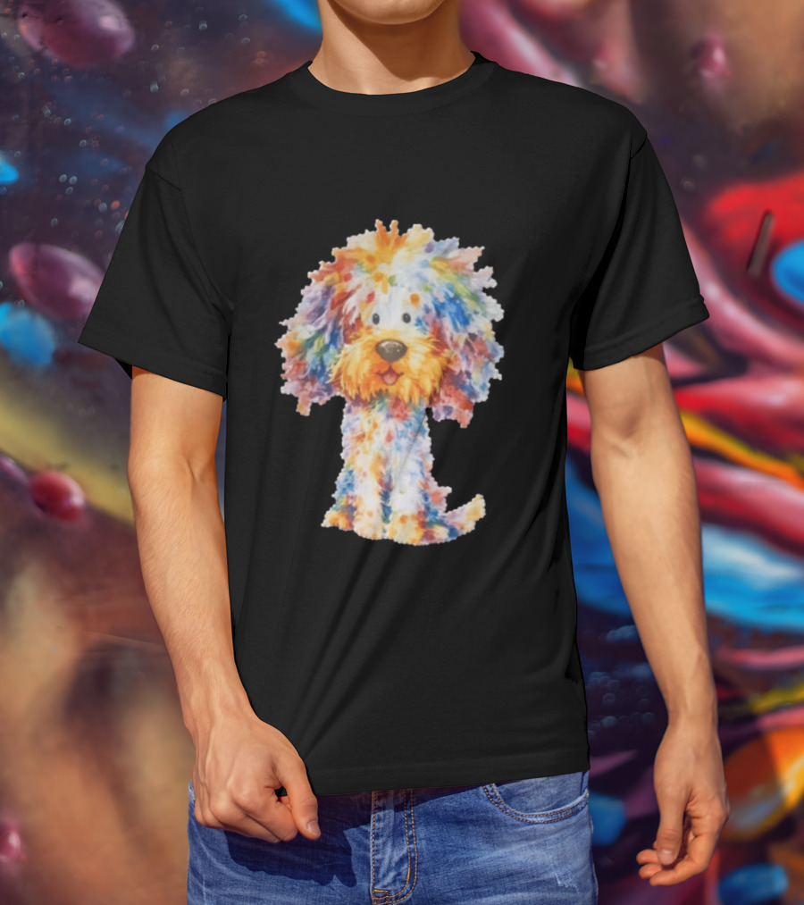 Watercolor Fluffy Dog Colorful Brushstrokes T-Shirt