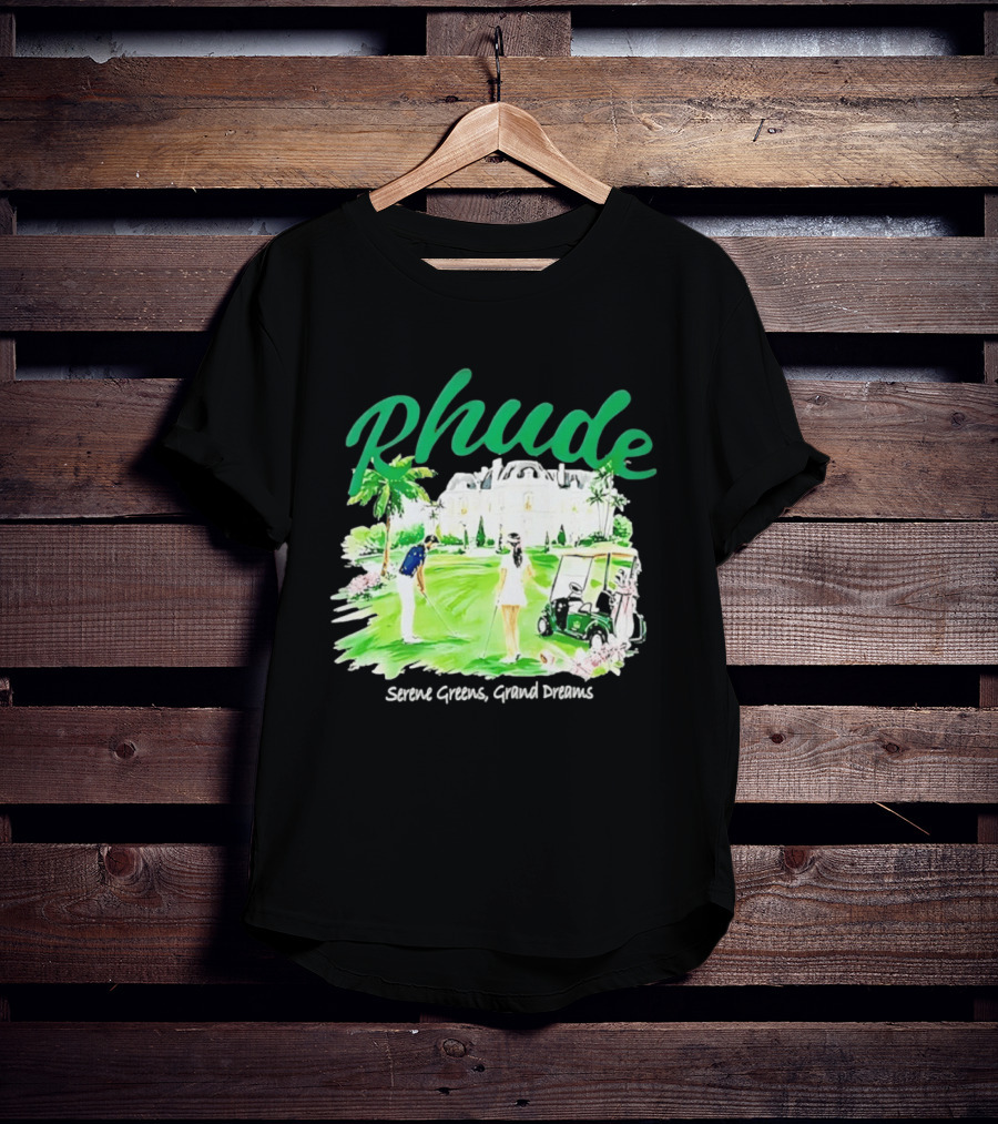 Rhude Serene Greens Grand Dreams Golf Scene Classic Polo Players And Golf Cart Mansion T-Shirt