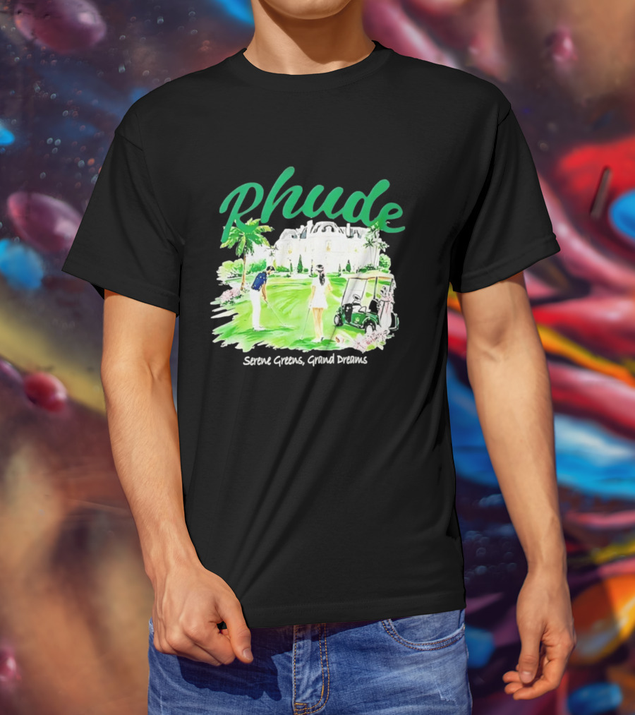 Rhude Serene Greens Grand Dreams Golf Scene Classic Polo Players And Golf Cart Mansion T-Shirt
