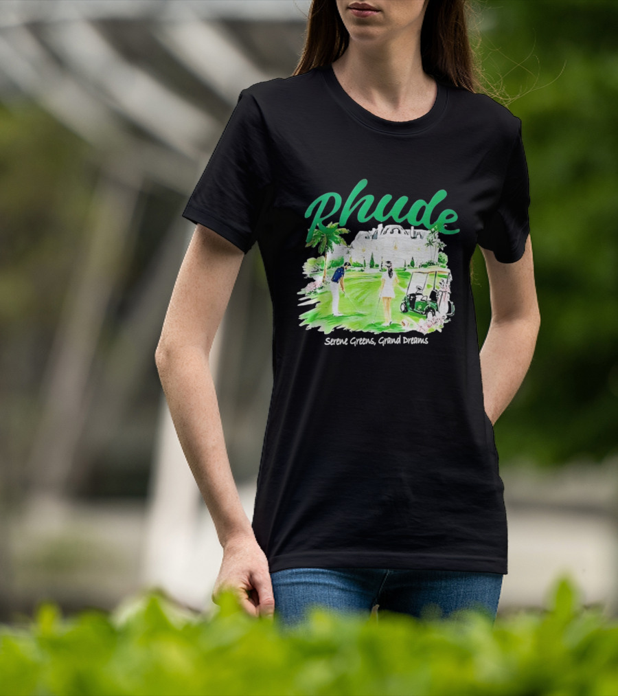 Rhude Serene Greens Grand Dreams Golf Scene Classic Polo Players And Golf Cart Mansion T-Shirt