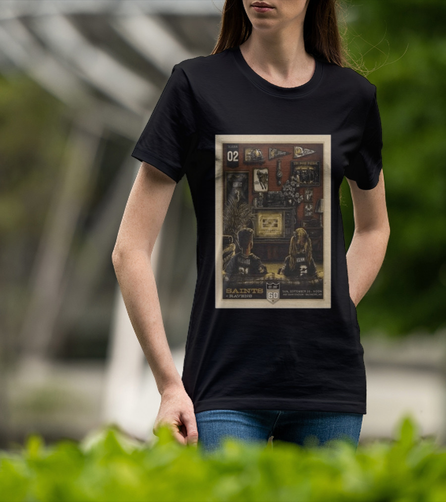 Saints Vs Ravens Week 2 Game Day September 20 2026 Retro Art Baltimore Stadium T-Shirt
