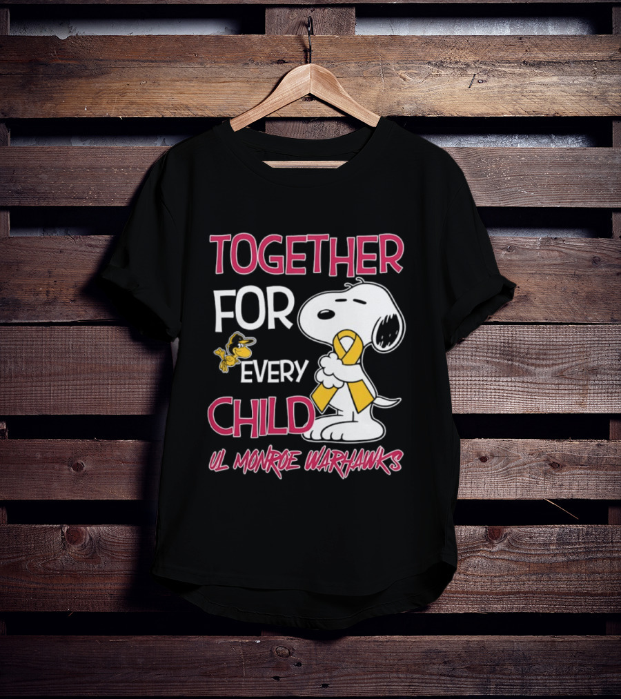 Snoopy Together For Every Child UL Monroe Warhawks Peanuts Support T-Shirt
