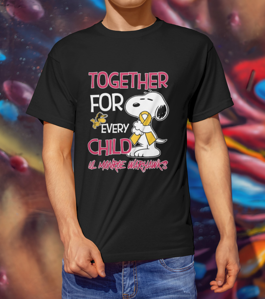Snoopy Together For Every Child UL Monroe Warhawks Peanuts Support T-Shirt
