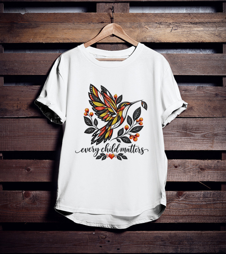 Every Child Matters Hummingbird Orange Awareness Floral Heart T-Shirt