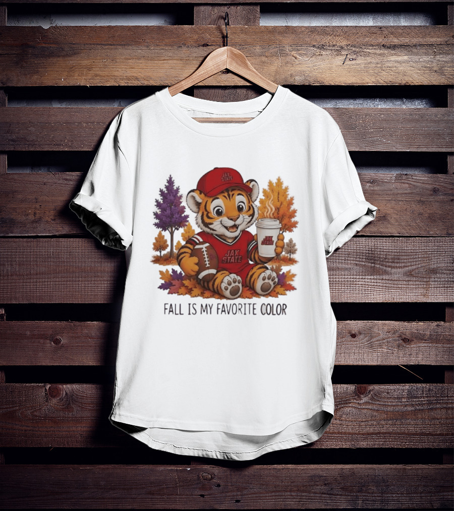Jax State Tiger Fall Is My Favorite Color Cute Cartoon Tiger Football Autumn Leaves T-Shirt