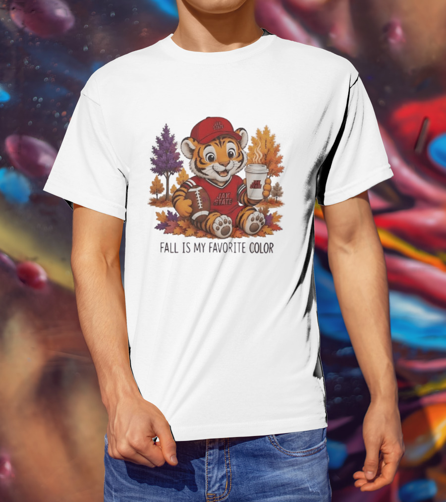 Jax State Tiger Fall Is My Favorite Color Cute Cartoon Tiger Football Autumn Leaves T-Shirt