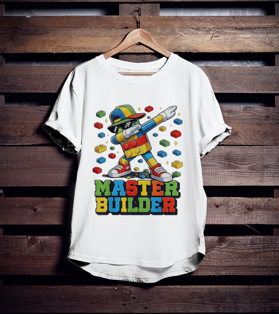 Master Builder Dabbing Colorful Brick Building Blocks T-Shirt