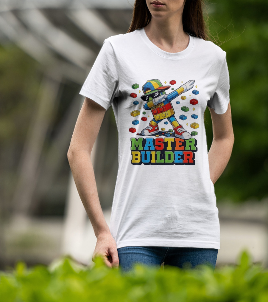 Master Builder Dabbing Colorful Brick Building Blocks T-Shirt