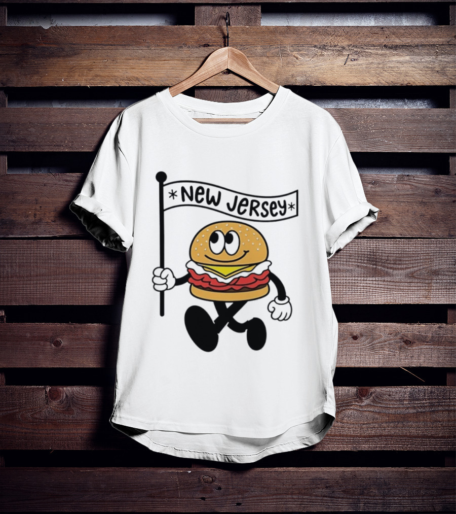 New Jersey Walking Burger Cartoon Food T-Shirt