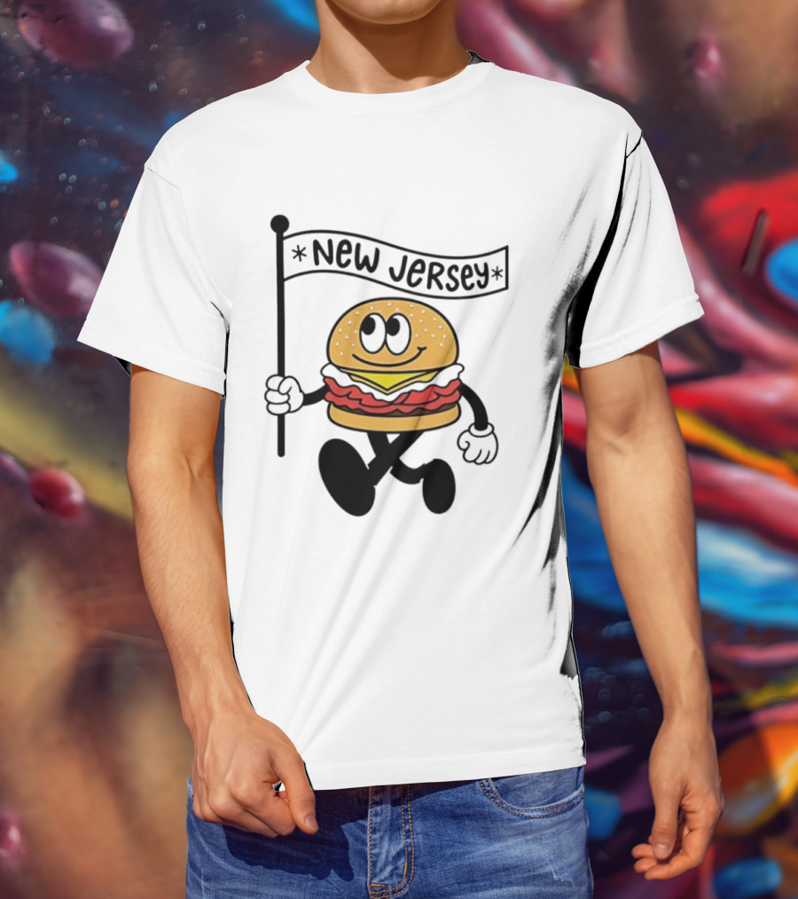New Jersey Walking Burger Cartoon Food T-Shirt