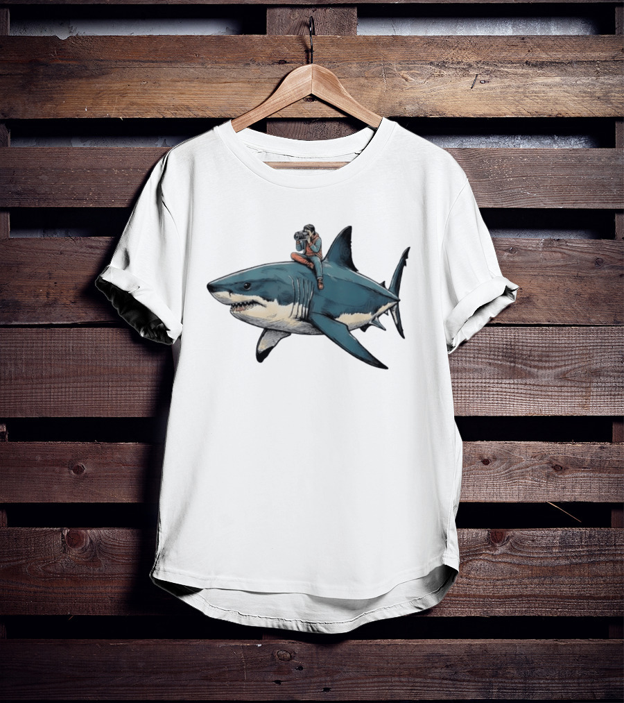 Photographer Riding A Great White Shark Adventure T-Shirt