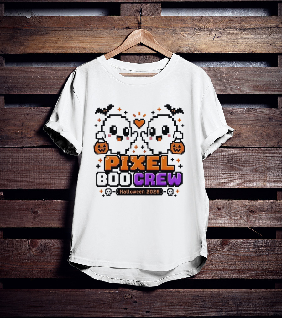 Pixel Boo Crew Halloween 2026 Ghosts Cute Pixelated Spooky Fun T-Shirt