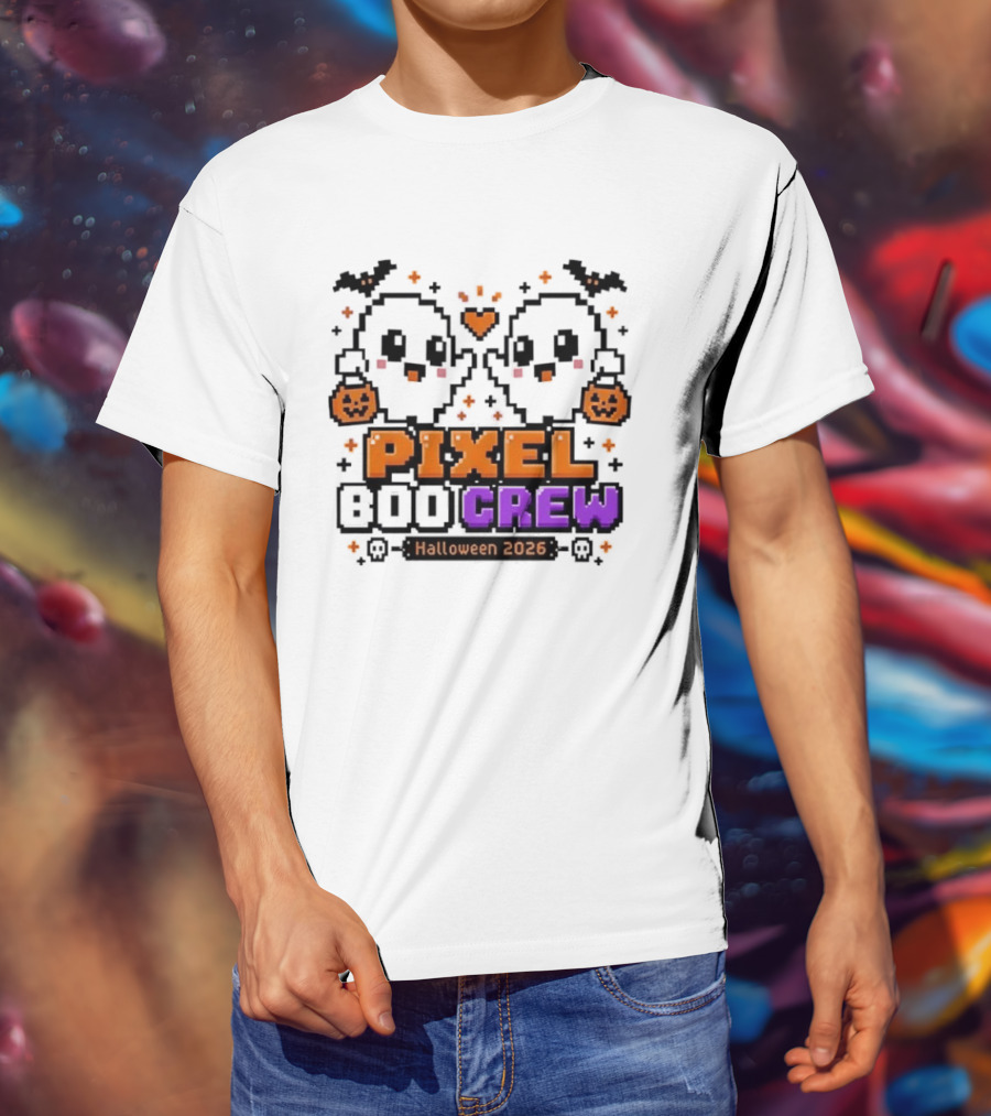 Pixel Boo Crew Halloween 2026 Ghosts Cute Pixelated Spooky Fun T-Shirt