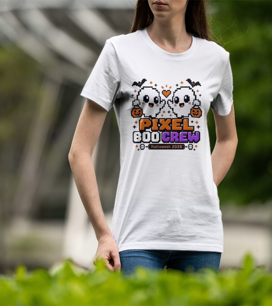 Pixel Boo Crew Halloween 2026 Ghosts Cute Pixelated Spooky Fun T-Shirt
