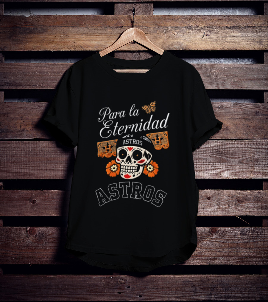Para La Eternidad Astros Sugar Skull Bandana Flowers Butterfly T-Shirt