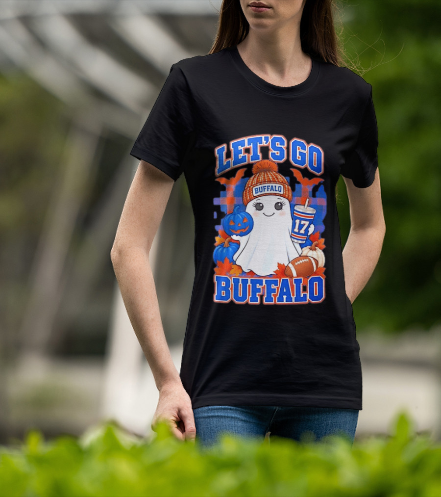 Let's Go Buffalo Ghost 17 Halloween Football Pumpkin Leaves T-Shirt