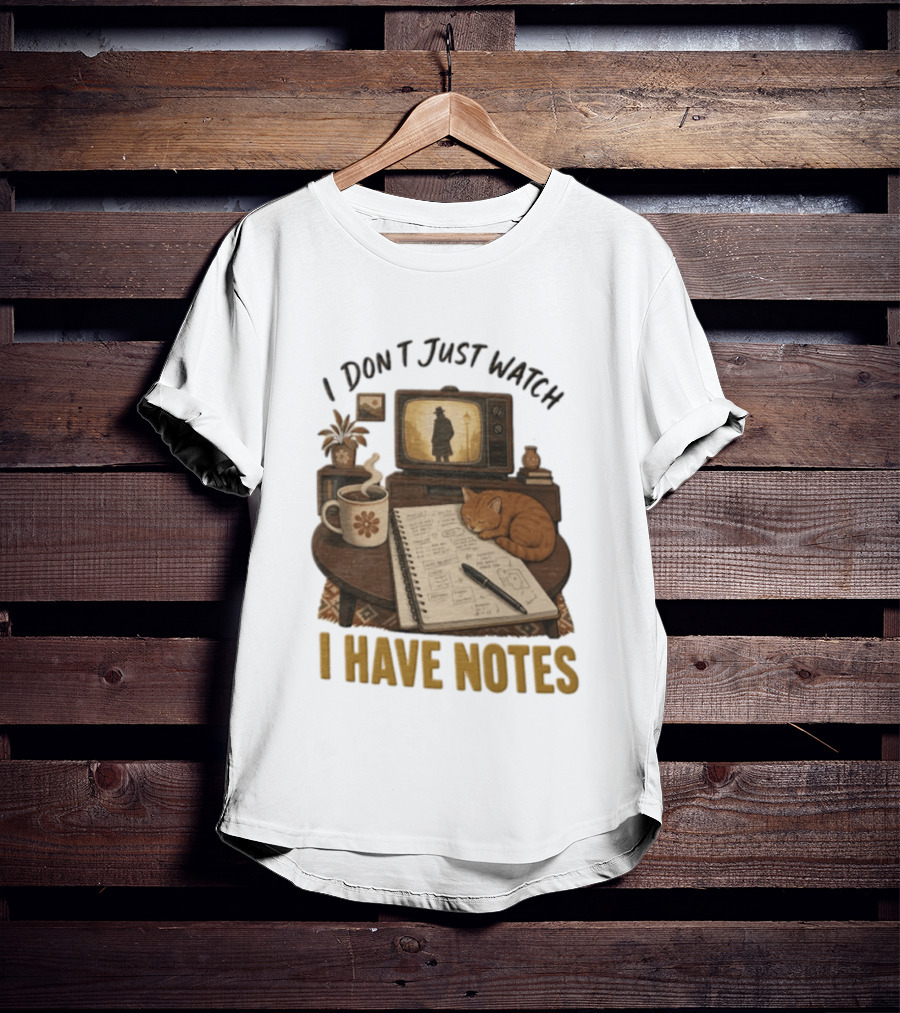 I Dont Just I Have Notes Cute Orange Cat Sleeping On Notebook With Vintage TV And Coffee T-Shirt