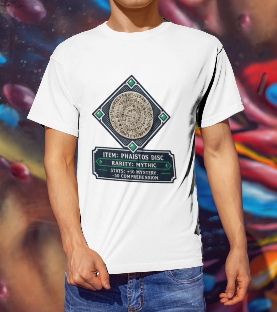 Item Phaistos Disc Rarity Mythic Stats +10 Mystery 50 Comprehension T-Shirt