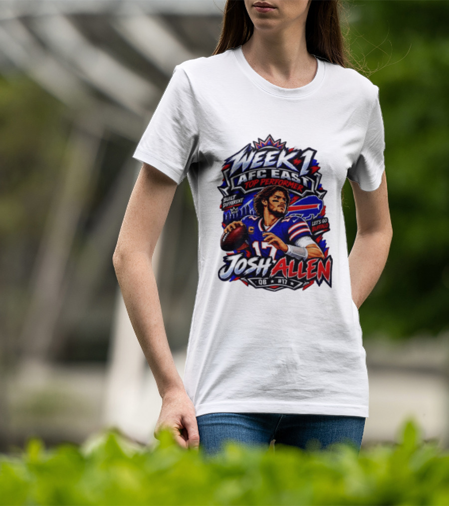 Week 1 AFC East Top Performer Josh Allen Built Different Let's Go Buffalo QB #17 T-Shirt