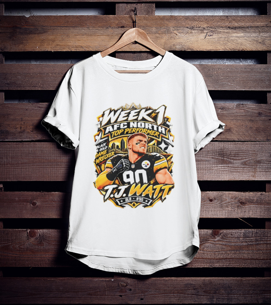 T.J. Watt Week 1 AFC North Top Performer Black Gold Game Wrecker T-Shirt