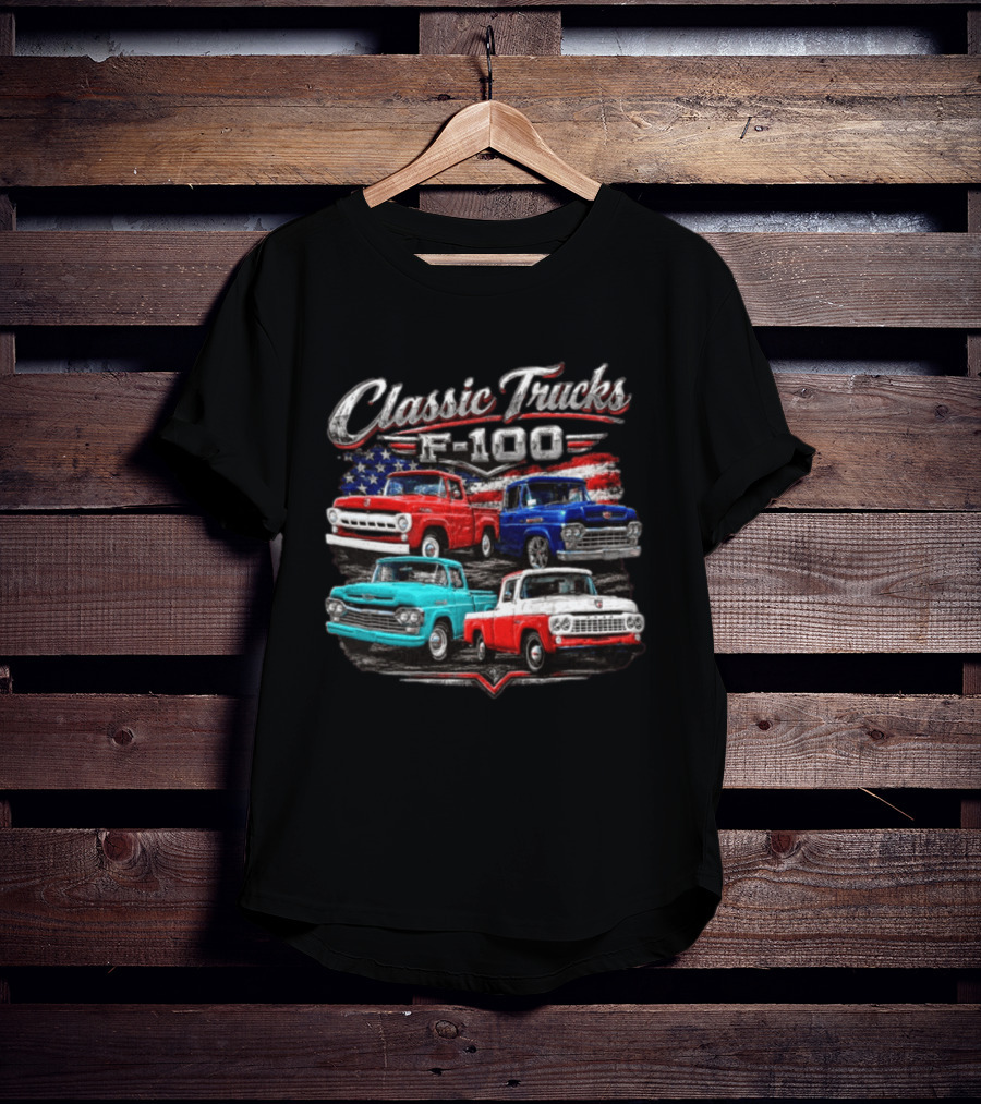 Classic Trucks F 100 Vintage Pickup American Flag T-Shirt