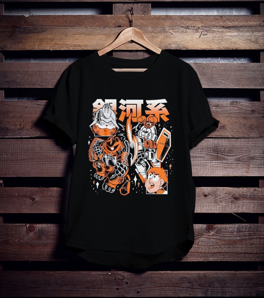 Mecha Galaxy Warrior Gundam Anime Kanji Robot Battle Scene T-Shirt