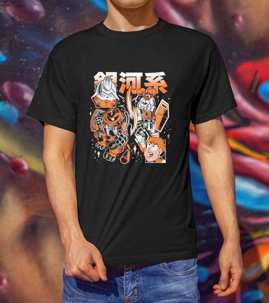 Mecha Galaxy Warrior Gundam Anime Kanji Robot Battle Scene T-Shirt