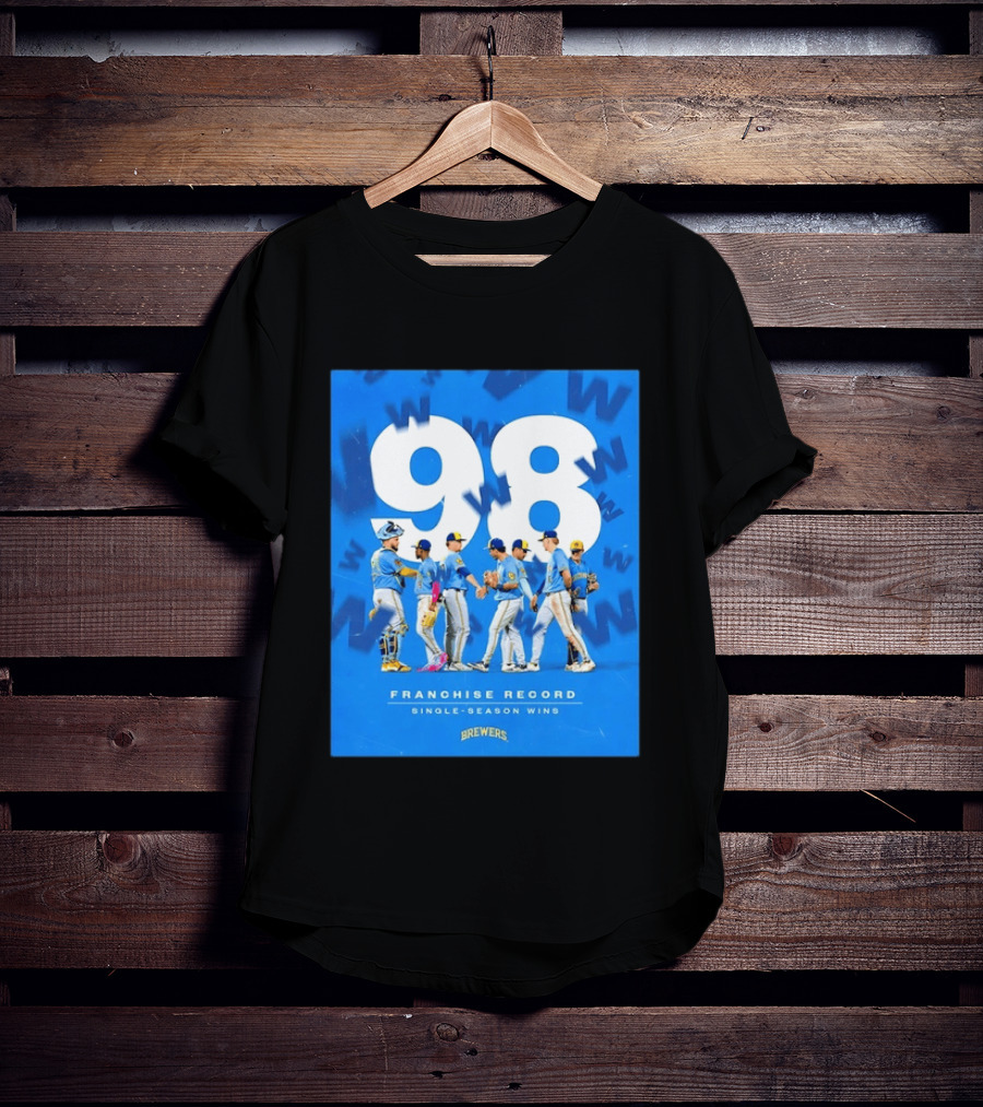 Milwaukee Brewers 98 Franchise Record Single Season Wins Team Celebration T-Shirt